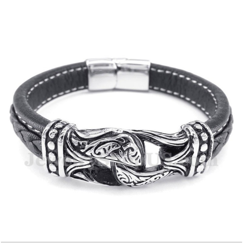 Men's Black Titanium Leather Bracelet Men's Black Titanium Leather Bracelet