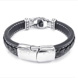 Men's Black Titanium Leather Bracelet