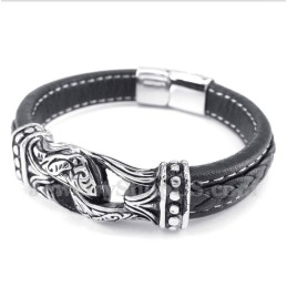 Men's Black Titanium Leather Bracelet