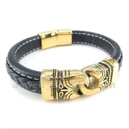 Men's Titanium Gold-Plated Leather Bracelet