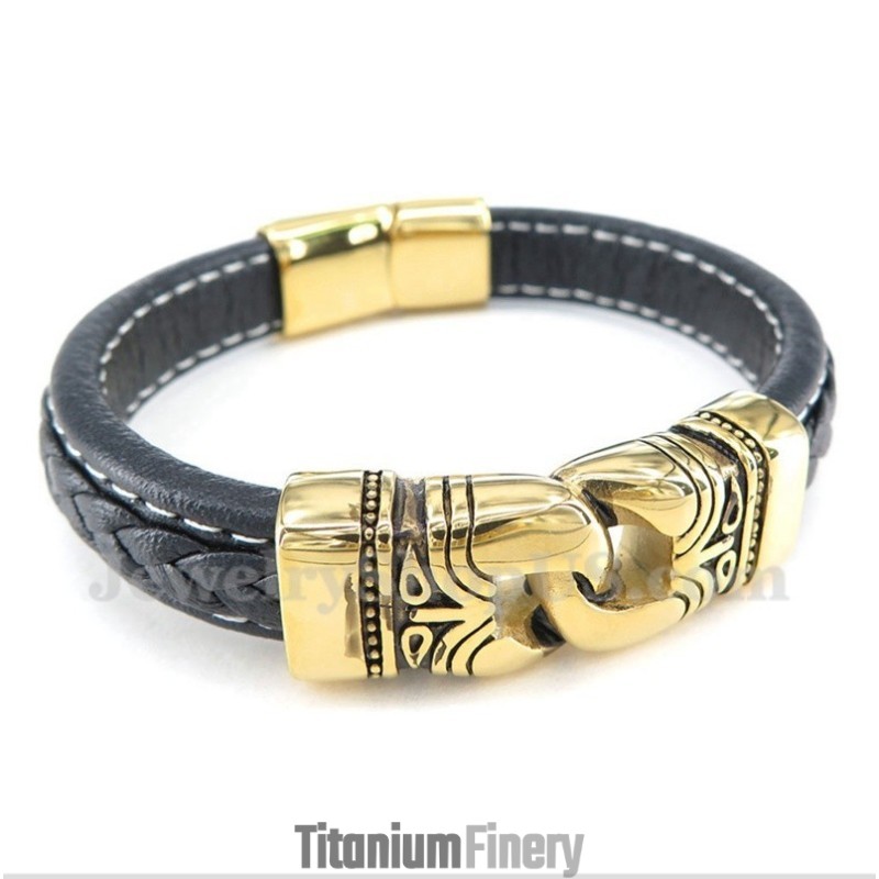 Men's Titanium Gold-Plated Leather Bracelet Men's Titanium Gold-Plated Leather Bracelet