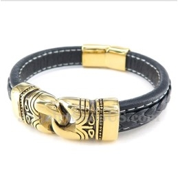 Men's Titanium Gold-Plated Leather Bracelet