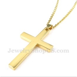 Men's Titanium Gold Cross Pendant With Free Chain