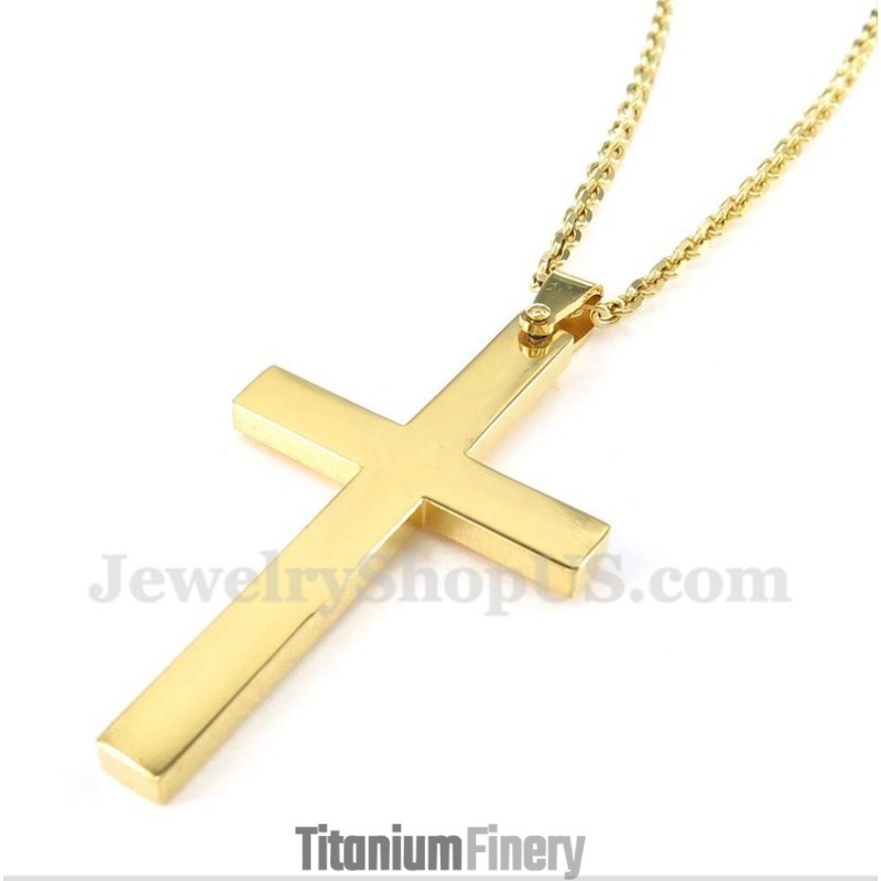 Men's Titanium Gold Cross Pendant With Free Chain Men's Titanium Gold Cross Pendant With Free Chain