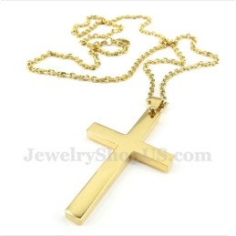 Men's Titanium Gold Cross Pendant With Free Chain