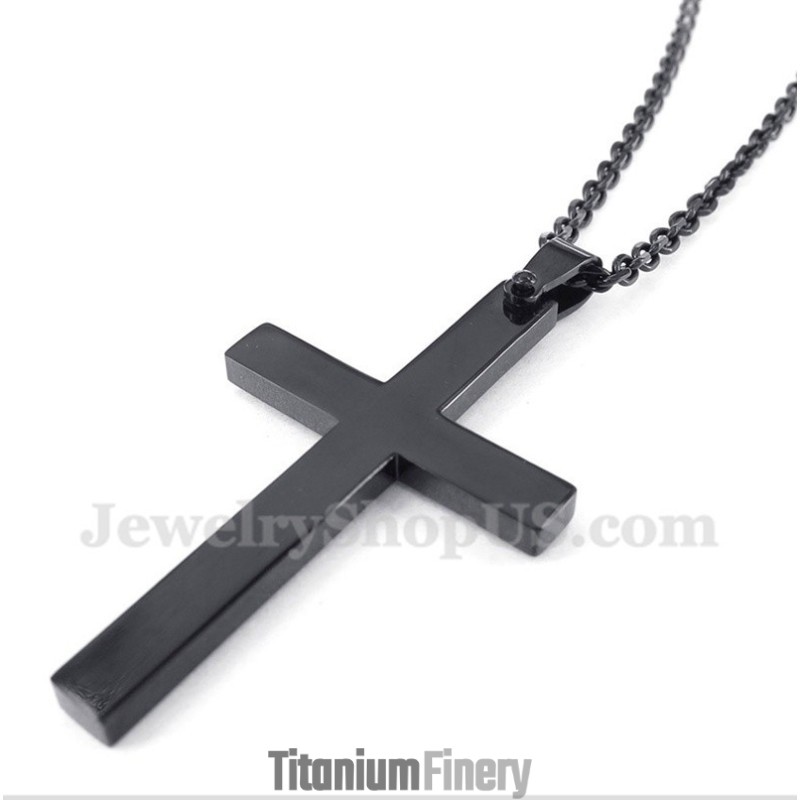 Men's Titanium Black Cross Pendant With Free Chain Men's Titanium Black Cross Pendant With Free Chain