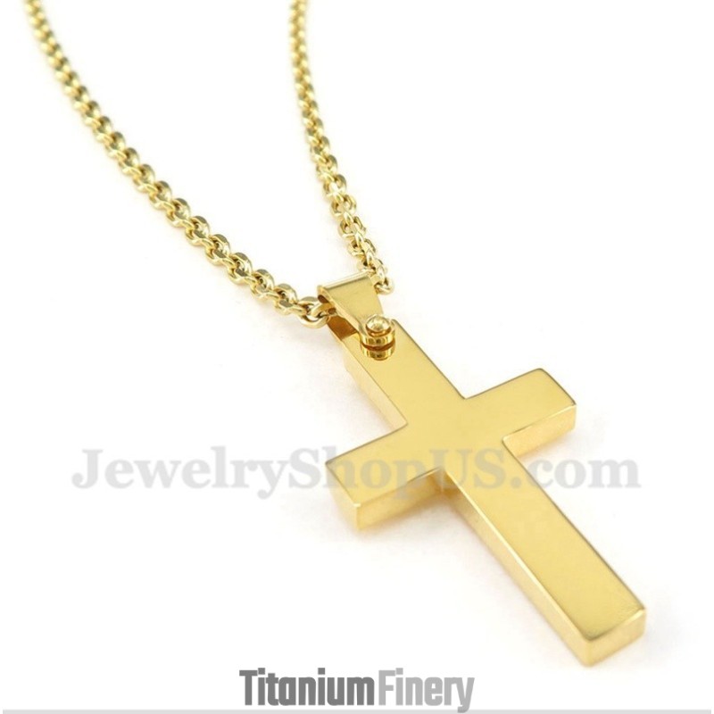 Men's Titanium Gold Cross Pendant With Free Chain Men's Titanium Gold Cross Pendant With Free Chain