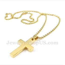 Men's Titanium Gold Cross Pendant With Free Chain
