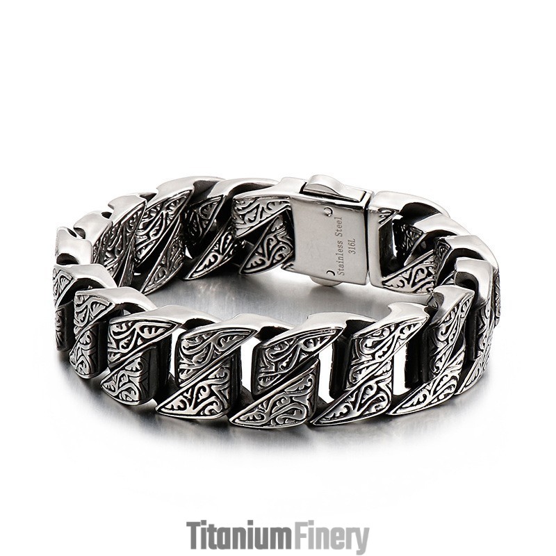 Cool Personality Retro Floral Titanium Bracelet For Men
