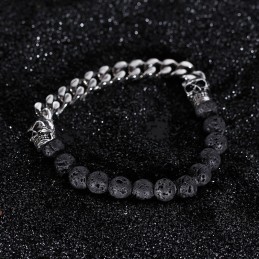 Skull Buddha Beads Volcanic Stone Bead Titanium Bracelet