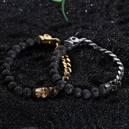 Skull Buddha Beads Volcanic Stone Bead Titanium Bracelet