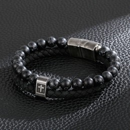 Turquoise Titanium Bracelet Fashion Men's Cross Leather Bracelet