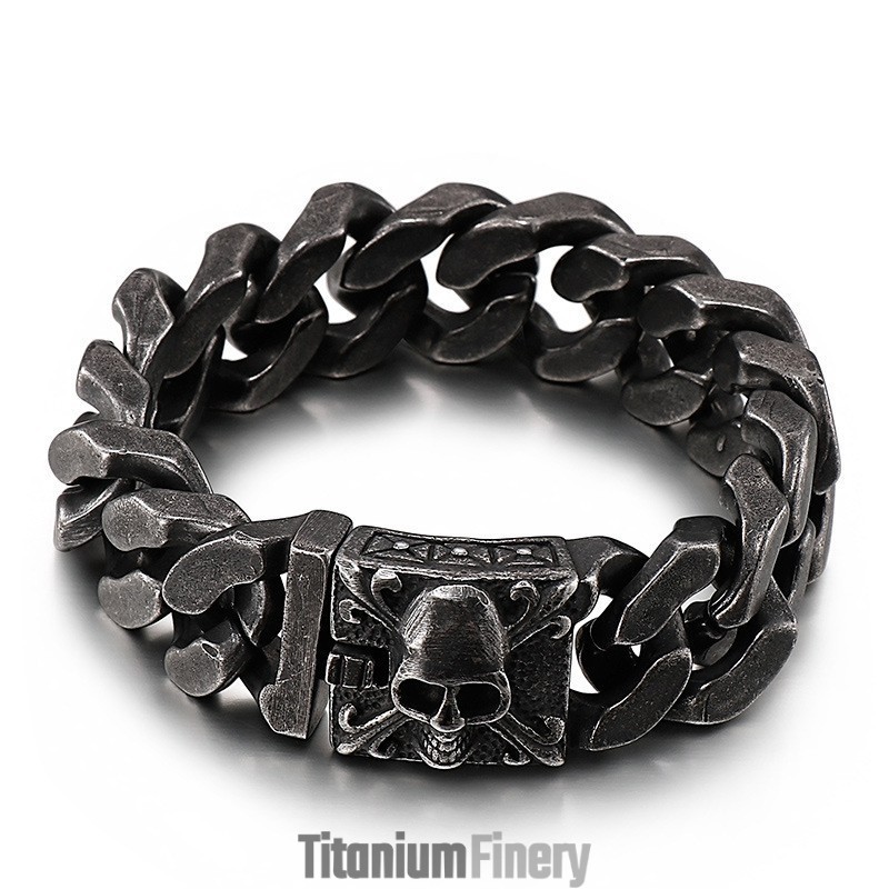 Cuban Titanium Chain Bracelet Men's Titanium Skull Bracelet