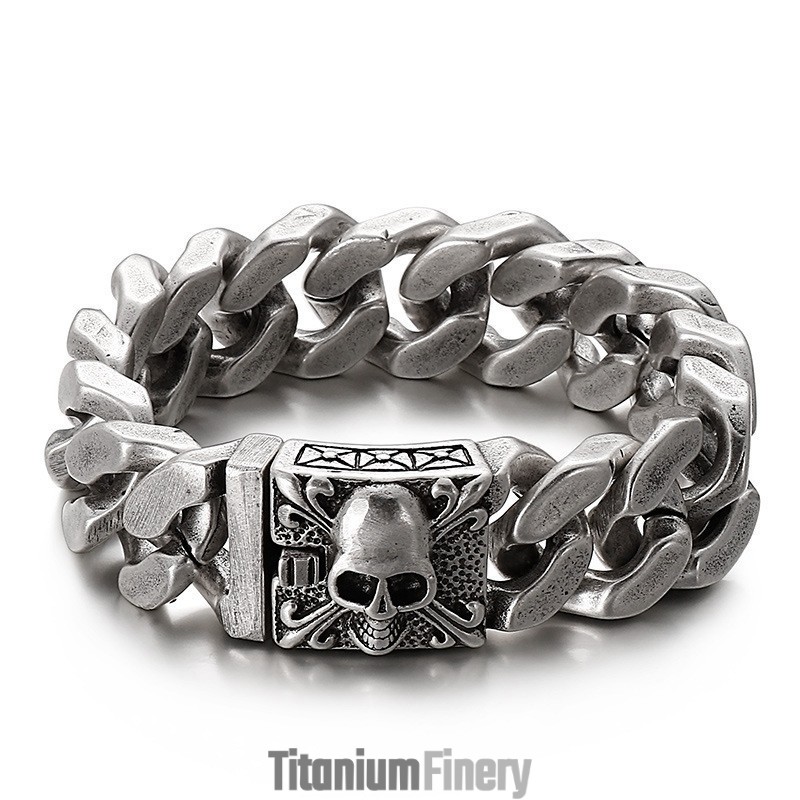 Cuban Titanium Chain Bracelet Men's Titanium Skull Bracelet