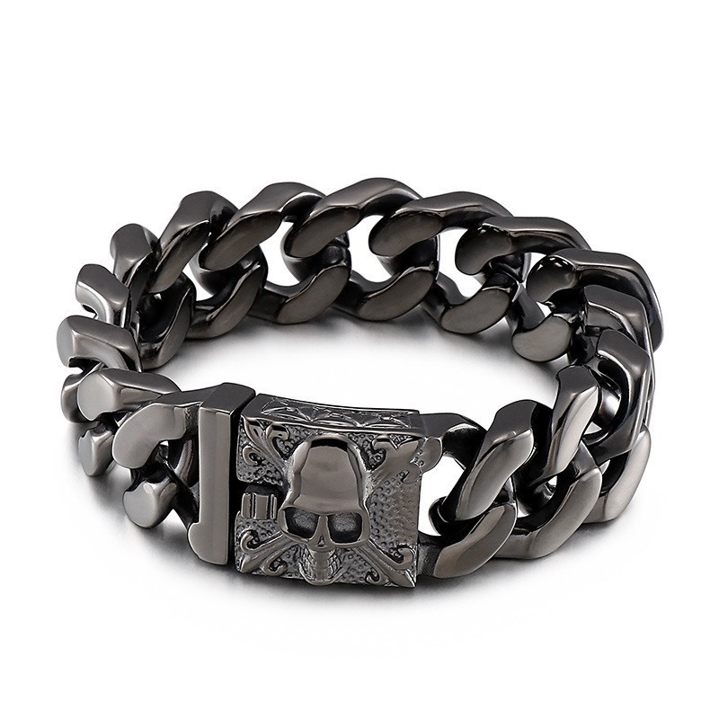 Cuban Titanium Chain Bracelet Men's Titanium Skull Bracelet Cuban Titanium Chain Bracelet Men's Titanium Skull Bracelet