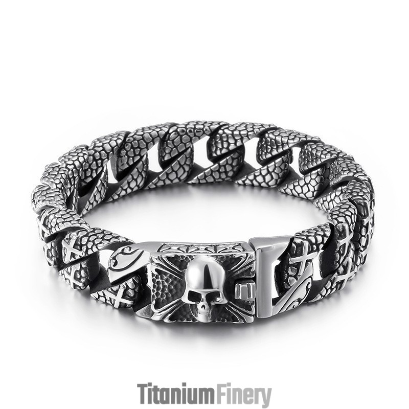 Chic Titanium Cross Bracelet Men's Titanium Skull Bracelet