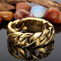 Titanium Men's Cuba Thick Bracelet Hip Hop Trendy Men's Electroplated 18K Gold Titanium Bracelet