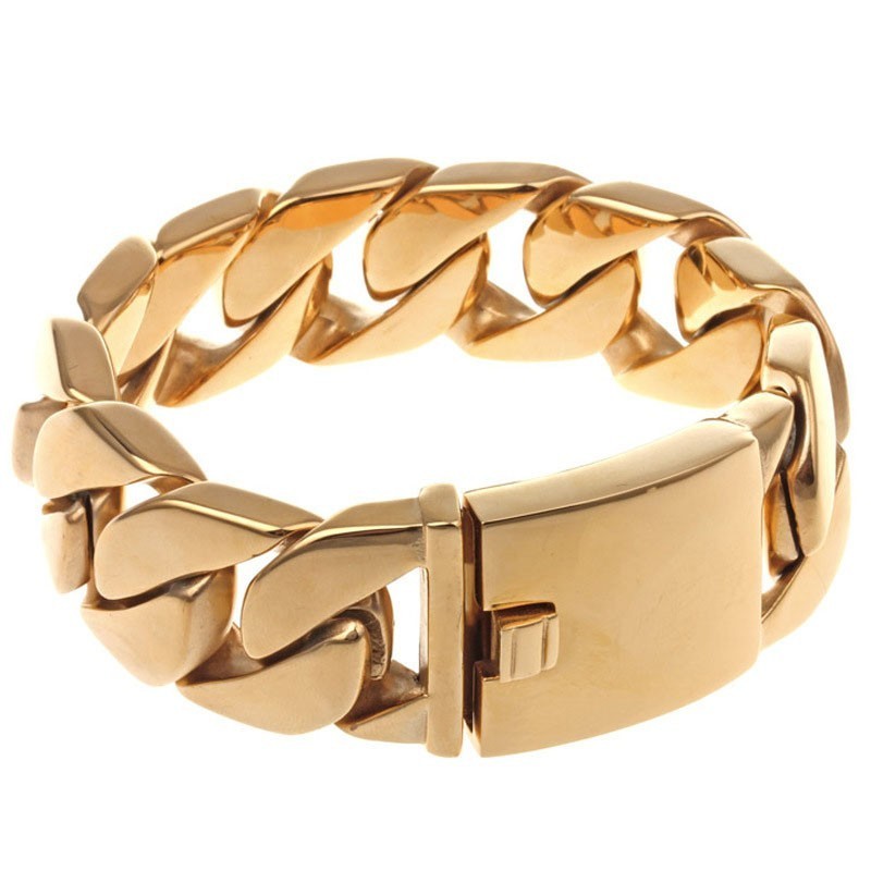 Titanium Men's Cuba Thick Bracelet Hip Hop Trendy Men's Electroplated 18K Gold Titanium Bracelet Titanium Men's Cuba Thick Bracelet Hip Hop Trendy Men's Electroplated 18K Gold Titanium Bracelet