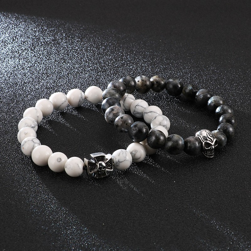Handmade Beaded Bracelet Stretch Rope White Turquoise Titanium Skull String Bracelet Handmade Beaded Bracelet Stretch Rope White Turquoise Titanium Skull String Bracelet