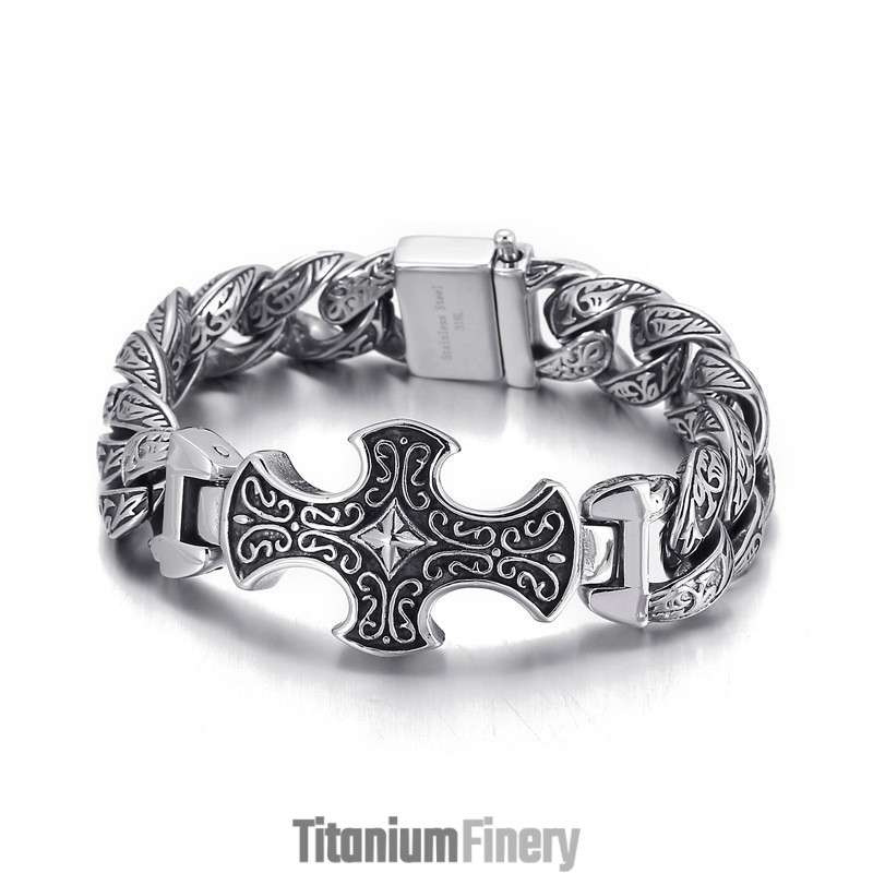 Vintage Pattern Cross Men's Titanium Bracelet