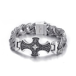 Vintage Floral Cross Men's Titanium Bracelet