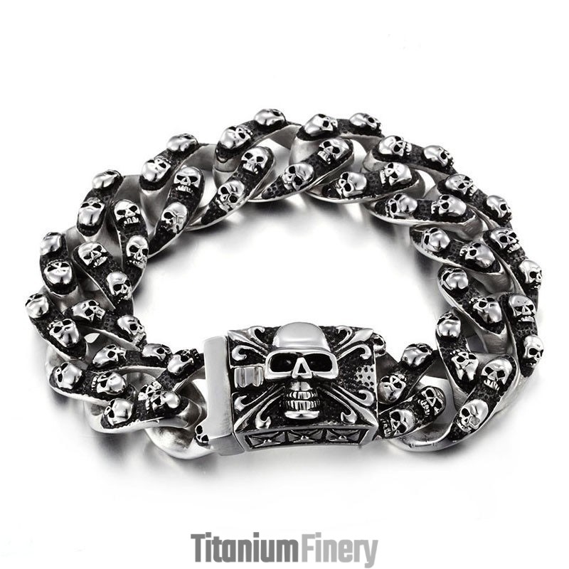 Cool Retro Skull Men's Titanium Bracelet Rock Chic Ghost Head Bracelet Tide Men's Accessories