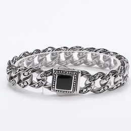 Rosette Vintage Men's Bracelet Titanium Bracelet With Black Gems