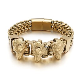Wolf Head Men's Titanium Bracelet