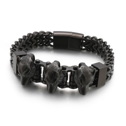 Wolf Head Men's Titanium Bracelet