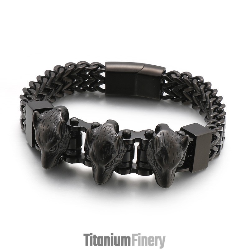 Wolf Head Men's Titanium Bracelet Wolf Head Men's Titanium Bracelet