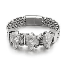 Wolf Head Men's Titanium Bracelet
