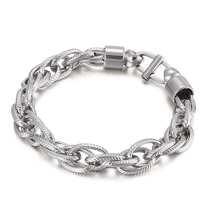 Men's Oval Twist Necklace With Sunburst Clasp Titanium Bracelet