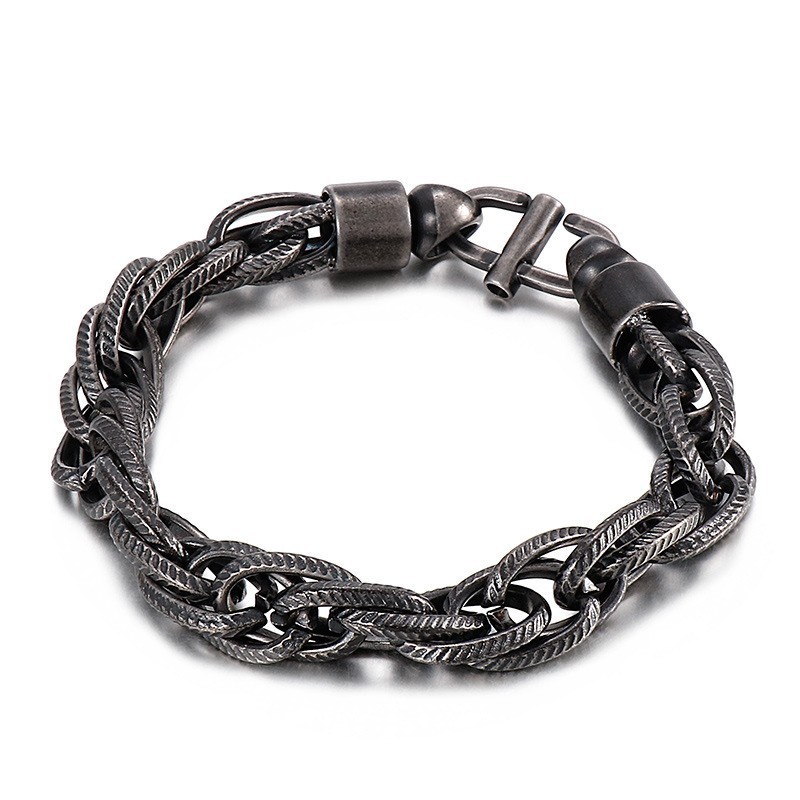 Men's Oval Twist Necklace With Sunburst Clasp Titanium Bracelet Men's Oval Twist Necklace With Sunburst Clasp Titanium Bracelet