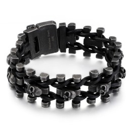 Retro Color Thick Skull Leather Rope Bracelet Titanium Men's Biker Bracelet