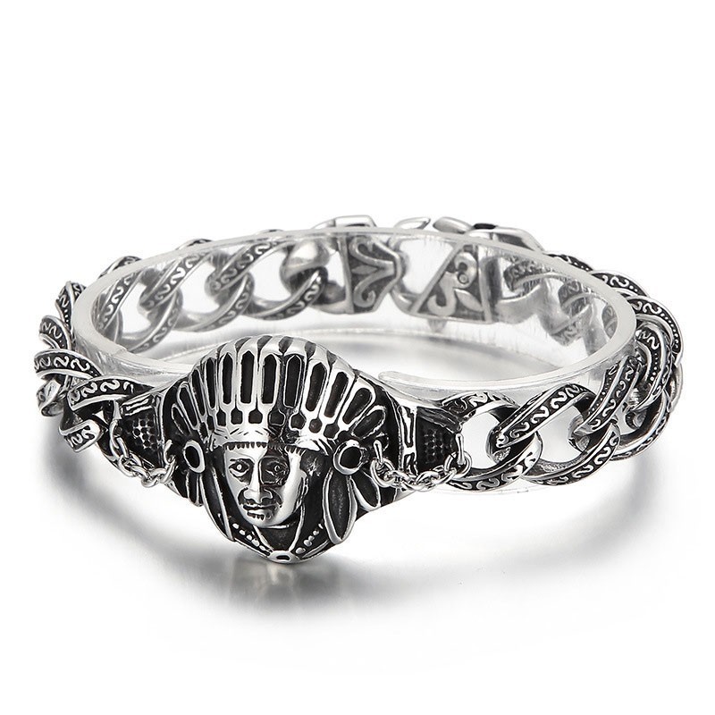 New Casting Jewelry Retro Cool Chief Pattern Titanium Men's Bracelet New Casting Jewelry Retro Cool Chief Pattern Titanium Men's Bracelet