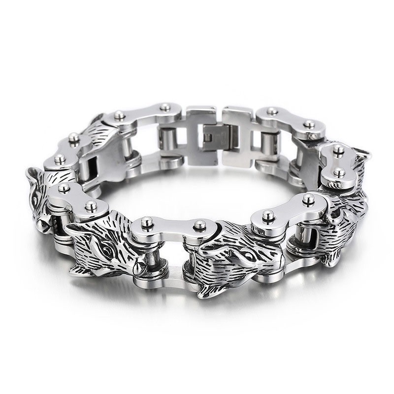 Animal Series Tide Hand Jewelry Fashion Rock Hip-Hop Street Wolf Head Biker Titanium Men's Bracelet Animal Series Tide Hand Jewelry Fashion Rock Hip-Hop Street Wolf Head Biker Titanium Men's Bracelet