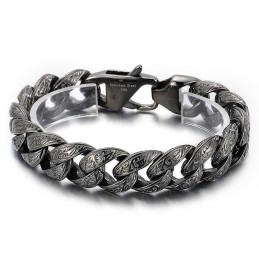 Vintage Cool Gunmetal Plated Pattern Titanium Bracelet For Men
