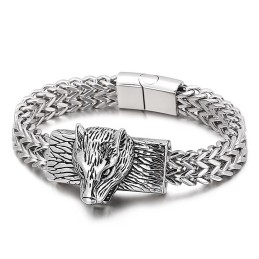 Hip-Hop Wolf Head Double Row Keel Woven Chain Men's Titanium Bracelet