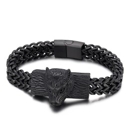 Hip Hop Wolf Head Double Row Keel Woven Chain Men's Titanium Bracelet