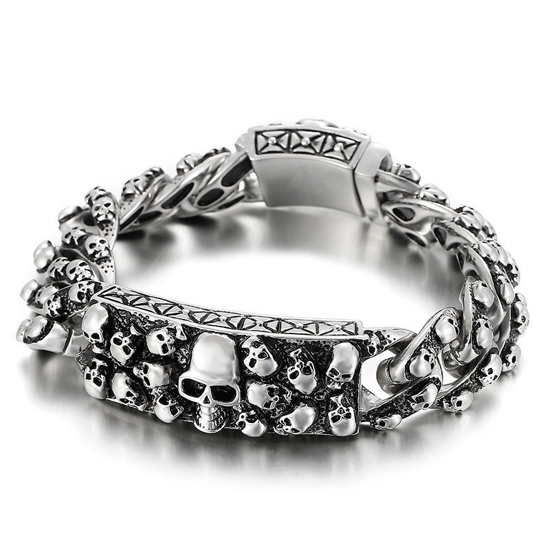 Vintage Cool Rock Skull Titanium Bracelet For Men