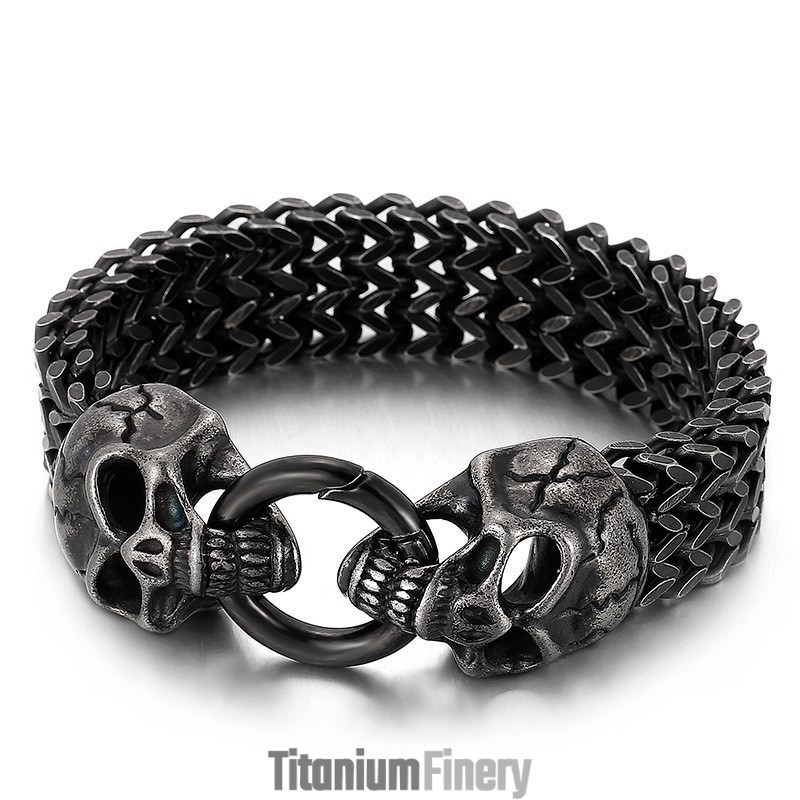 Chic Trendy Titanium Skull Bracelet For Sale