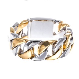 Titanium Men's Gold-Plated Wide Bracelet