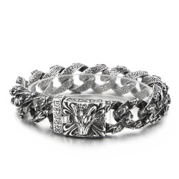 Retro Fashion Black Chic Style Wolf Head Titanium Bracelet For Men