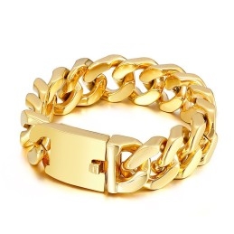 Gold Plated Fashion Men's Jewelry Hip-Hop Style Titanium Thick Insert Clasp Bracelet