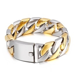 Gold Plated Fashion Men's Jewelry Hip-Hop Style Titanium Thick Insert Clasp Bracelet
