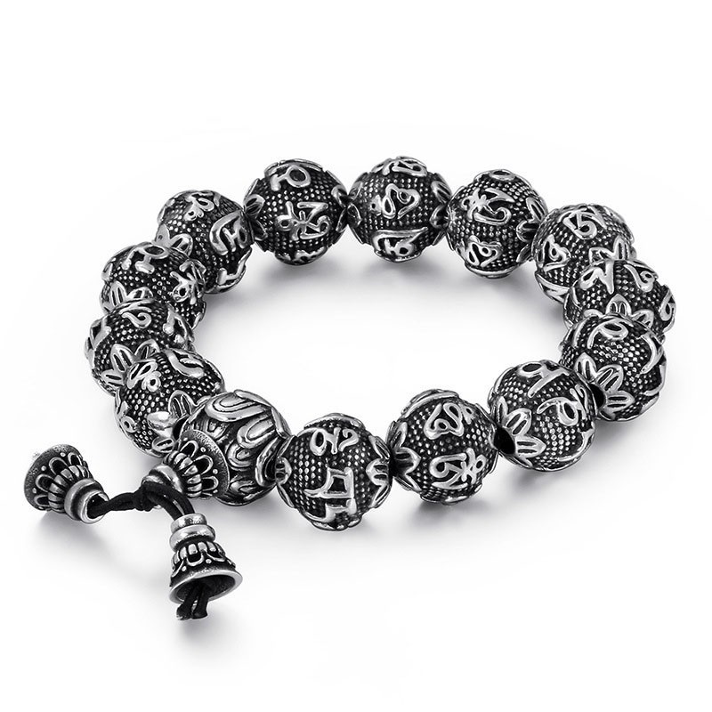Men's Titanium Fashion Jewelry Six Words Of Truth Buddha Bead Bracelet Titanium Bracelet