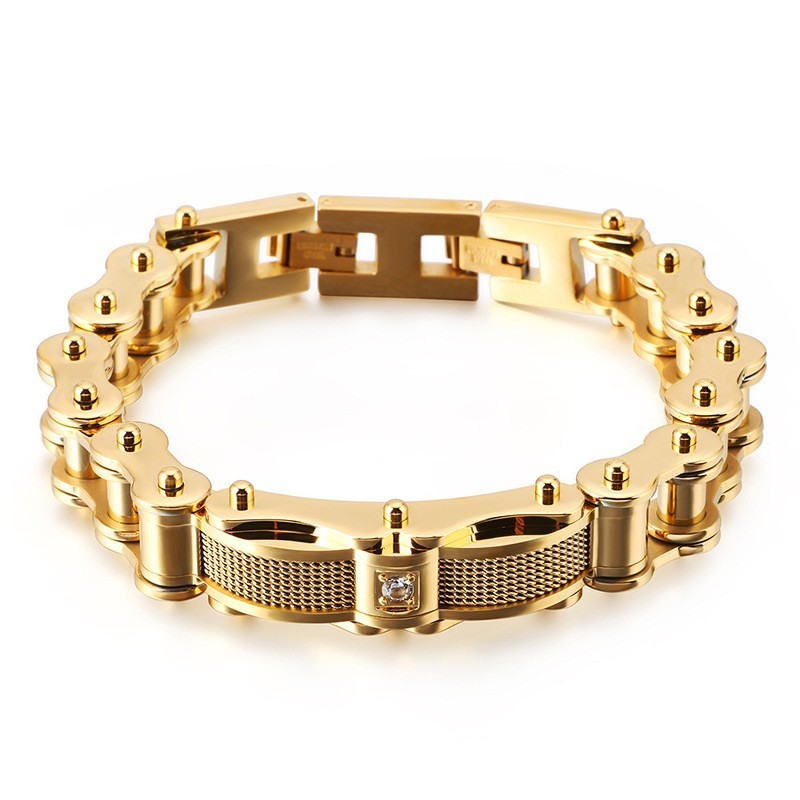 Rock Biker Chain Titanium Men's Bracelet With Diamond Rock Biker Chain Titanium Men's Bracelet With Diamond