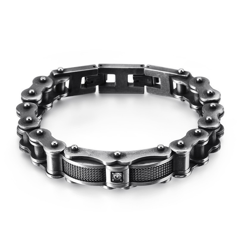 Rock Biker Chain Titanium Men's Bracelet With Diamond Rock Biker Chain Titanium Men's Bracelet With Diamond