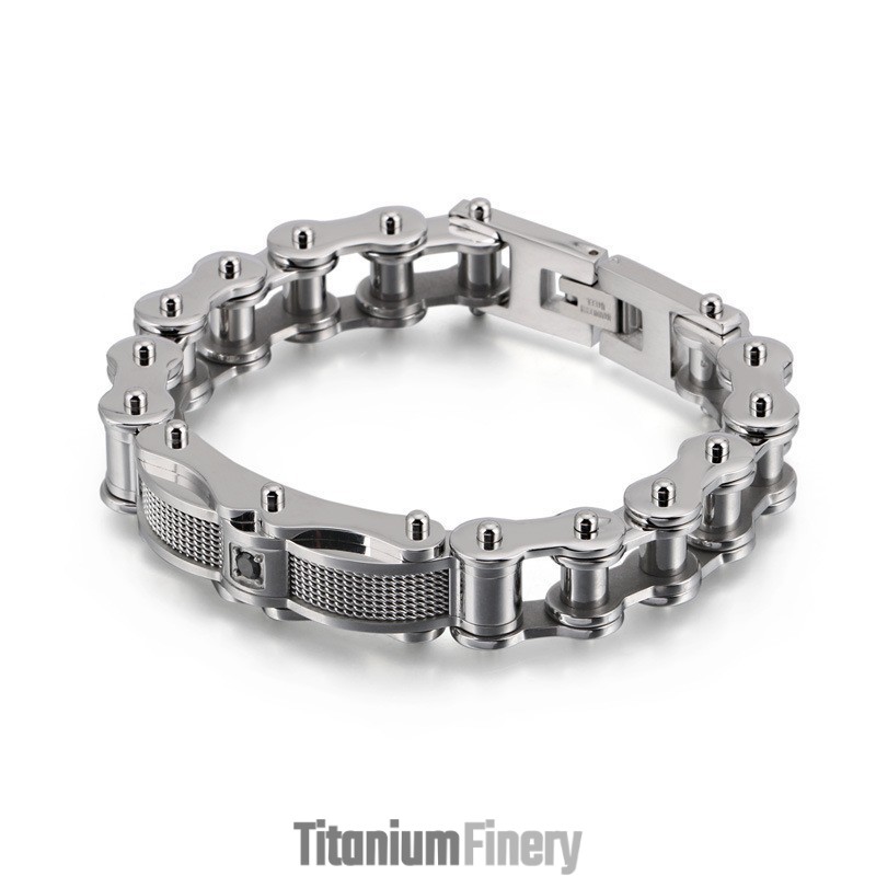 Rock Biker Chain Titanium Men's Bracelet With Diamond Rock Biker Chain Titanium Men's Bracelet With Diamond