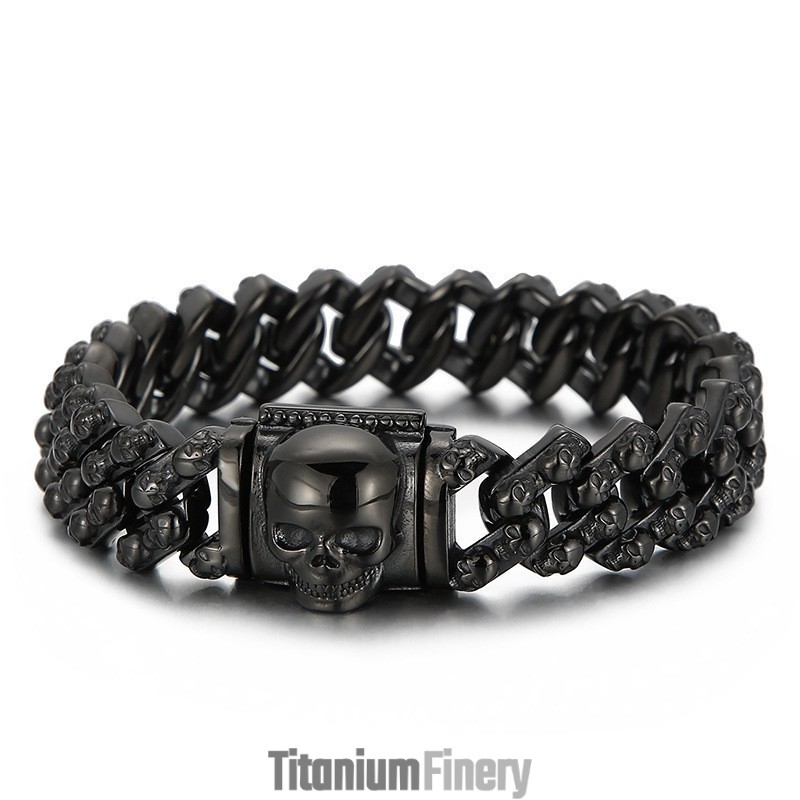 Vintage Electroplated Multi-Color Skull Titanium Bracelet For Men Vintage Electroplated Multi-Color Skull Titanium Bracelet For Men
